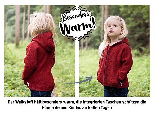 Ehrenkind® Walkjacke | Jacke für Kind aus Natur Schurwolle mit Reißverschluss | Walk Jacke für Baby | Rot Gr. 98/104 - 6