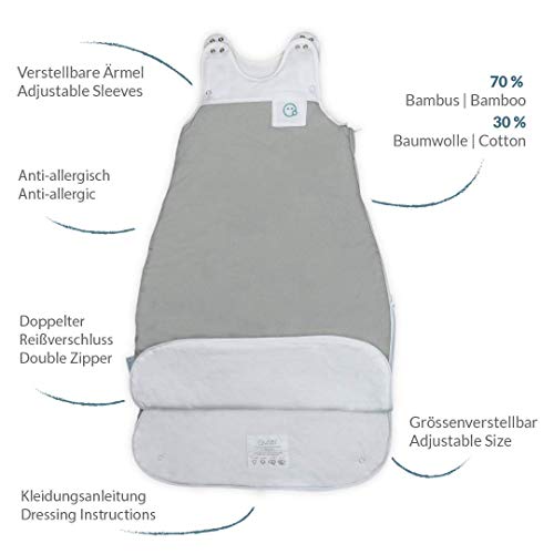 VABY – Baby Schlafsack, OEKO-TEX ®, aus Baumwolle und Bambus, Ganzjahres Schlafsack, Babyschlafsack verstellbar, für Neugeborene bis zu max. 2 Jahren, mitwachsend, Junge und Mädchen, 2.5 TOG (Grau) - 6