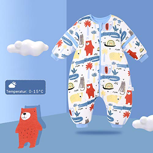 Baby Schlafsack mit Beinen Warm gefüttert winter kinder schlafsack abnehmbaren Ärmeln，Junge Mädchen Unisex Schlafanzug (Red Bear,18-36 Monate(baby height 85-95cm)) - 2