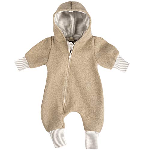 Lilakind“ Baby Wollwalk Overall Einteiler mit Kapuze Walkloden Walkoverall Caramel Gr. 80/86 - Made in Germany