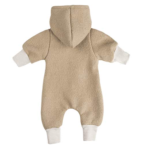 Lilakind“ Baby Wollwalk Overall Einteiler mit Kapuze Walkloden Walkoverall Caramel Gr. 80/86 - Made in Germany - 2