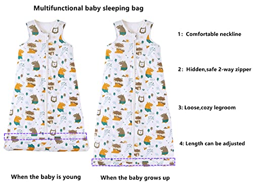 Chilsuessy Baby Ganzjahres Schlafsack, 2.5 Tog Schlafsack für Kleinkinder, Ärmellos Winter Babyschlafsack mit einstellbarer Länge, Natur Baumwolle, Dschungel Tiere, 130cm/Baby Höhe 120-140cm - 2