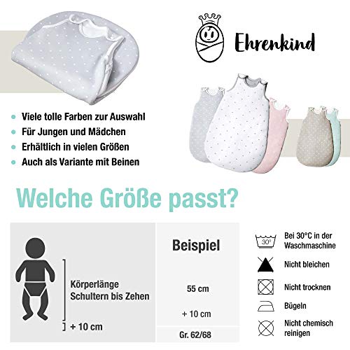 Ehrenkind® Babyschlafsack Rund | Bio-Baumwolle | Ganzjahres Schlafsack Baby Gr. 74/80 Farbe Grau mit weißen Punkten - 5