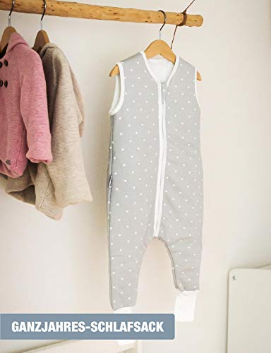 Ehrenkind® Babyschlafsack mit Beinen | Bio-Baumwolle | Ganzjahres Schlafsack Baby Gr. 70 Farbe Grau mit weißen Punkten - 4