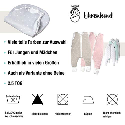 Ehrenkind® Babyschlafsack mit Beinen | Bio-Baumwolle | Ganzjahres Schlafsack Baby Gr. 70 Farbe Grau mit weißen Punkten - 5