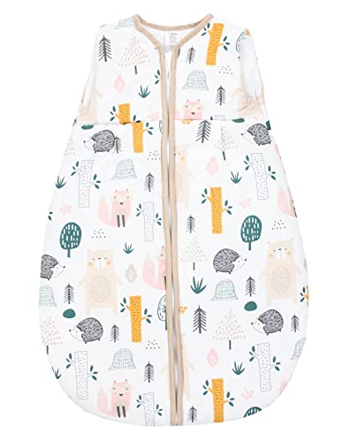 TupTam Baby Ganzjahres Schlafsack ohne Ärmel Wattiert, Farbe: Wald/Beige, Größe: 62-74