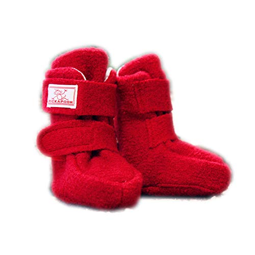 PICKAPOOH warme Baby Puschen Krabbelschuhe aus Bio Wollwalk in rot mit Klettverschluss 0-3 Monate; Schuhgröße 16/18