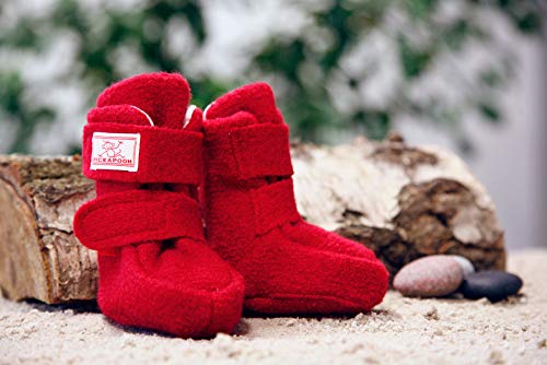 PICKAPOOH warme Baby Puschen Krabbelschuhe aus Bio Wollwalk in rot mit Klettverschluss 0-3 Monate; Schuhgröße 16/18 - 2