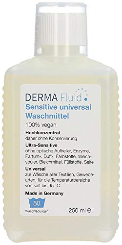 DERMA Fluid Sensitive Waschmittel ohne Duftstoffe, Parfüm, Enzyme, Zusatzstoffe, Weichspüler - Ideal für Babys, Allergiker, empfindliche & allergische Haut (250 ml / 50 WL)