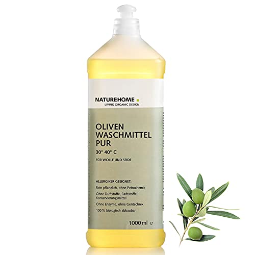 NATUREHOME Bio Oliven Feinwaschmittel PUR - 1L flüssiges Allergiker Waschmittel für Wolle & Seide Flüssigwaschmittel 100% biologisch abbaubar